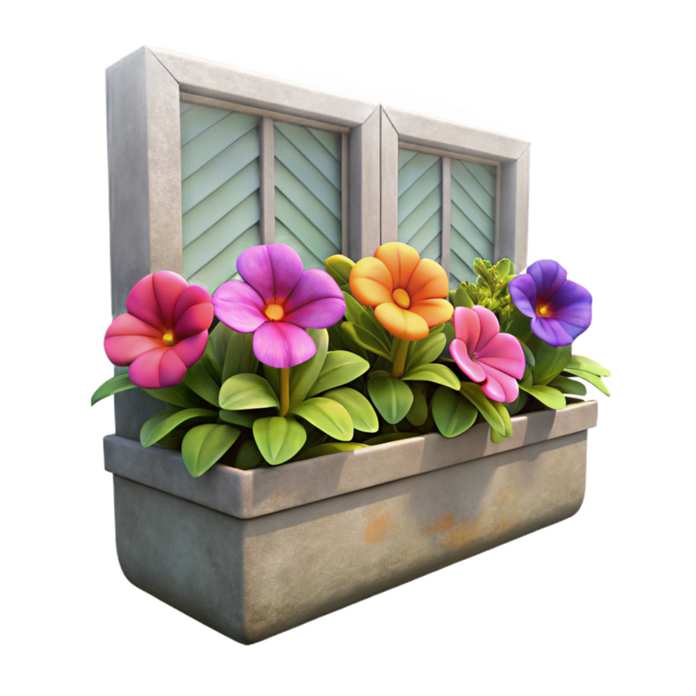 wonderful vintage Window Box Flower Display Isolated Colorful Petunias premium png