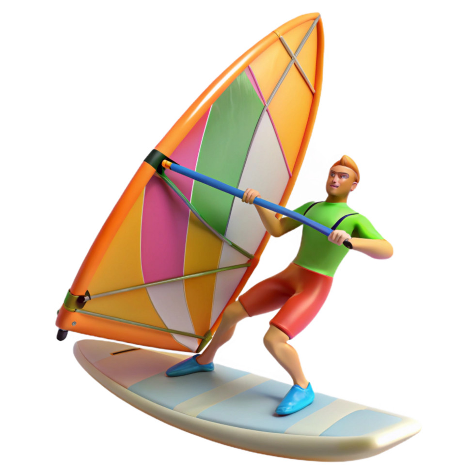 vibrant modern Windsurfer Colorful Sail Action Pose Transparent Background high resolution png