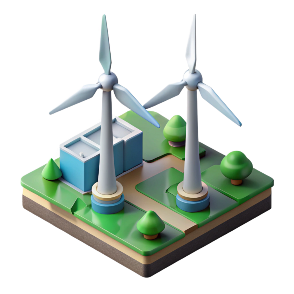 dramatic artistic Wind Turbine Farm Isometric View Cutout exclusive png