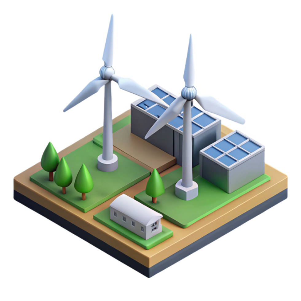 impressive minimalist Wind Turbine Farm Isometric View Cutout exclusive png