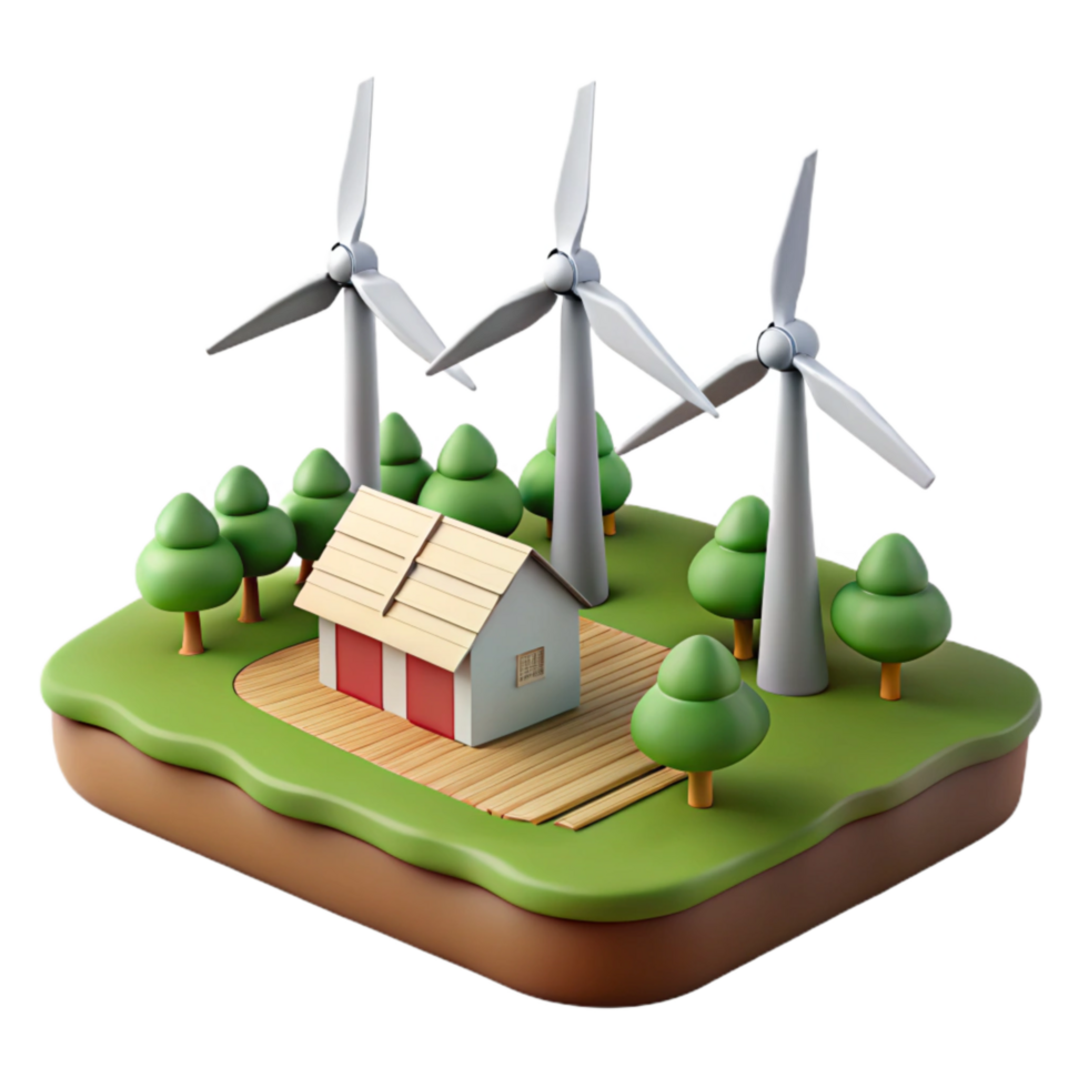 serene minimalist Wind Turbines on Farm Landscape Silhouette Cutout Element high resolution png