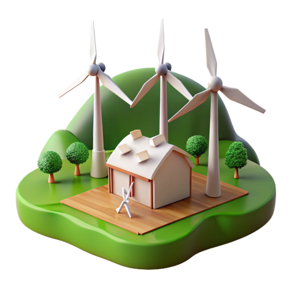 dramatic creative Wind Turbines on Farm Landscape Silhouette Cutout Element png