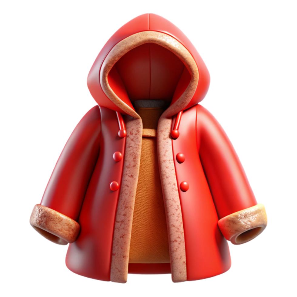 vibrant minimalist Winter Coat Hooded Red Cutout detailed png