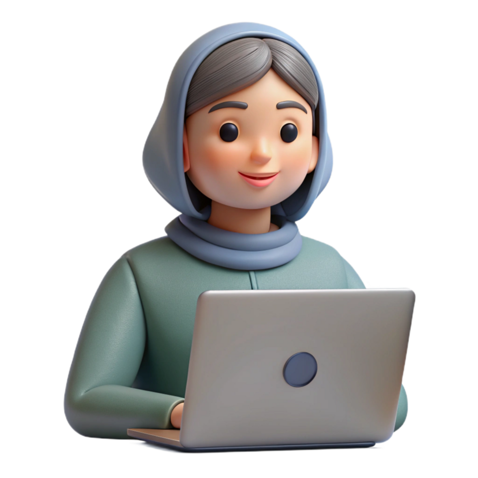 serene vintage Woman Attending Online Webinar Isolated high resolution png