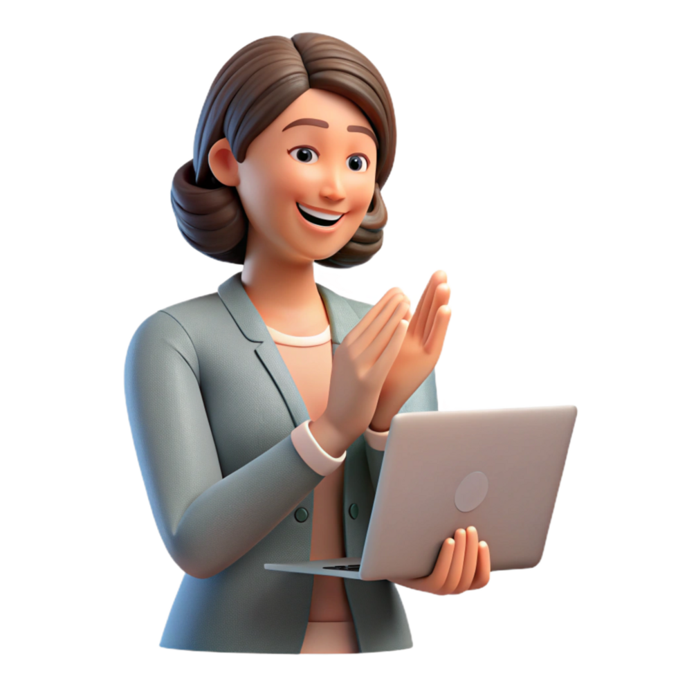 serene vintage Woman Clapping During Online Presentation Cutout original png