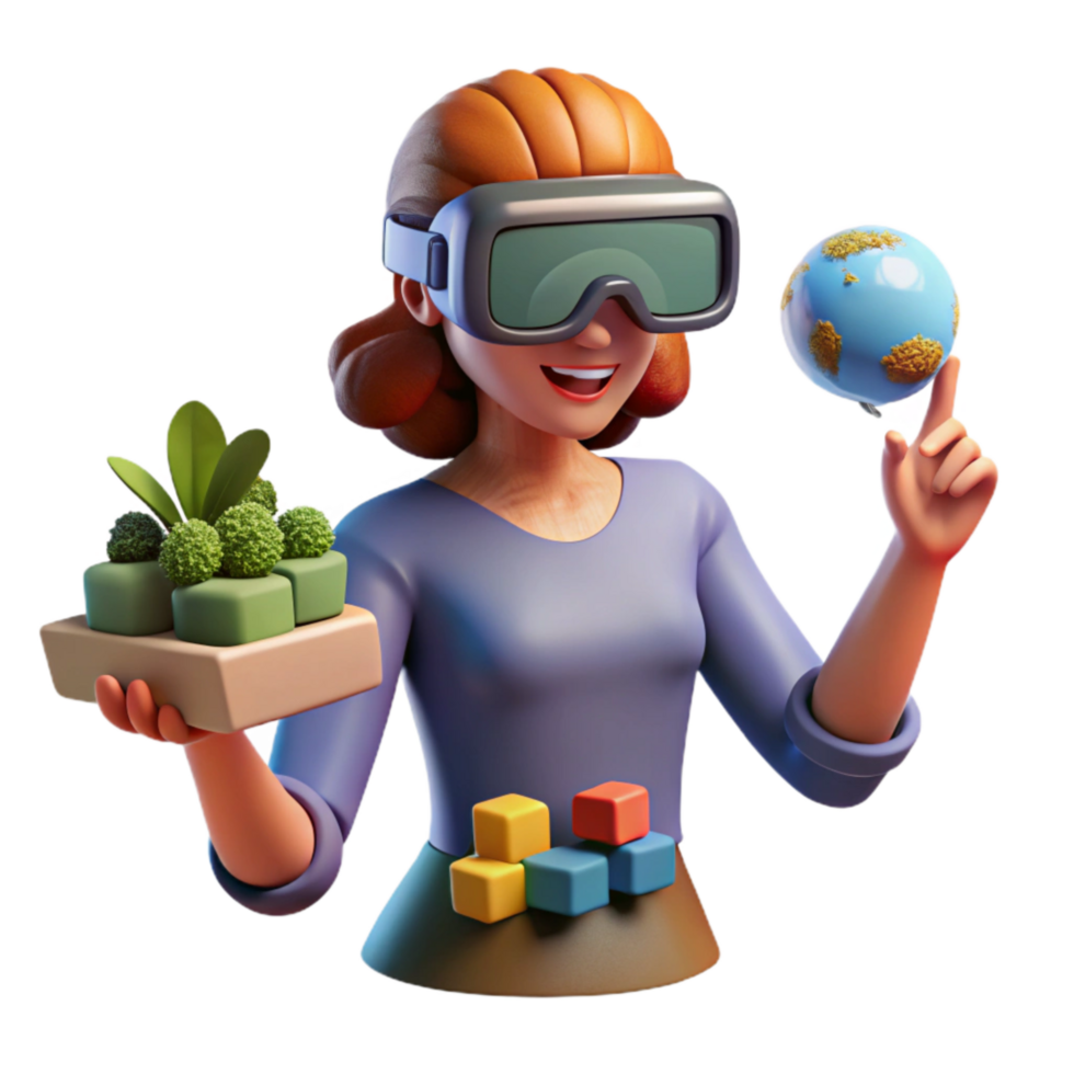 serene creative Woman Creating 3d Models in Virtual Reality Isolated detailed png