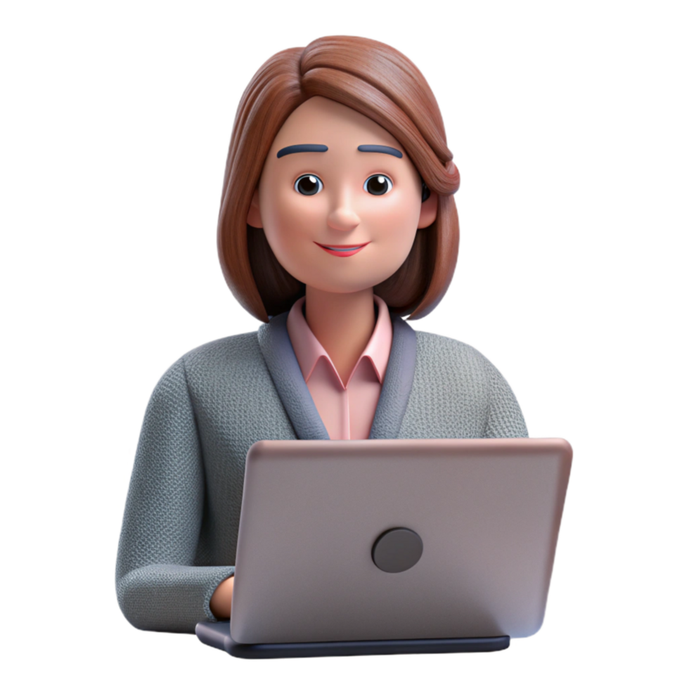 serene contemporary Woman Attending Online Webinar Isolated high quality png