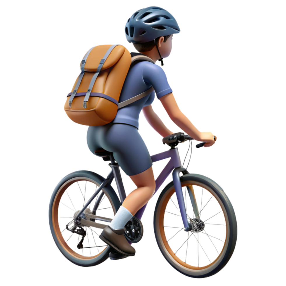 vibrant modern Woman Cyclist with Backpack Rear View Cutout genuine png