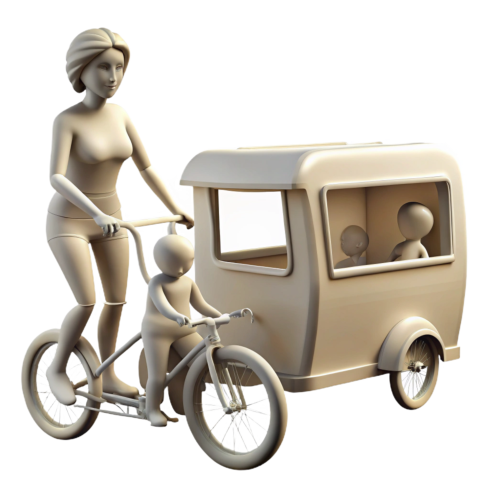 elegant abstract Woman Cyclist with Child in Trailer Silhouette Cutout high resolution png