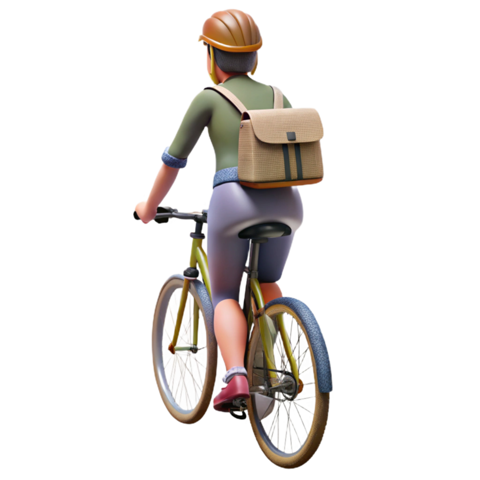 extraordinary minimalist Woman Cyclist with Panniers Rear View Cutout authentic png