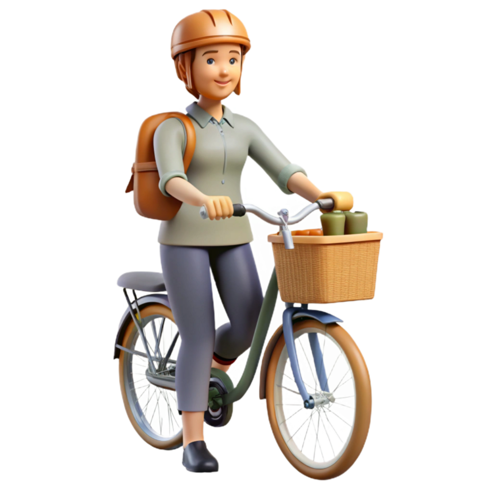 extraordinary abstract Woman Cyclist with Shopping Basket Front View Cutout genuine png