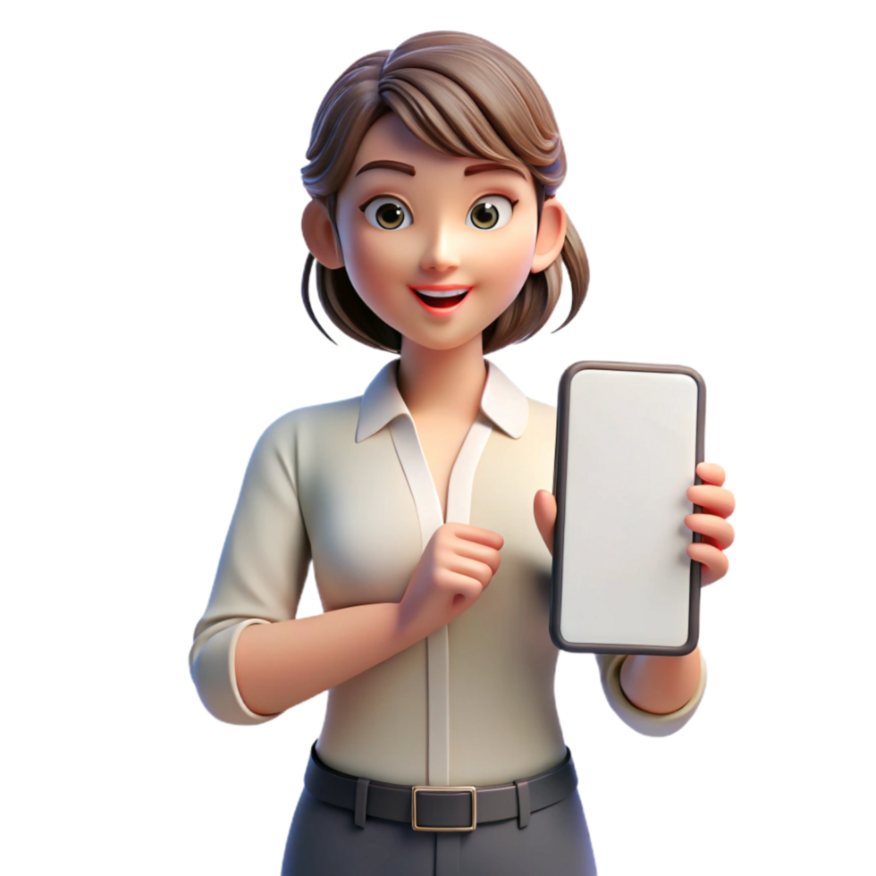 beautiful modern Woman Holding Smartphone with Blank Screen Isolated detailed png