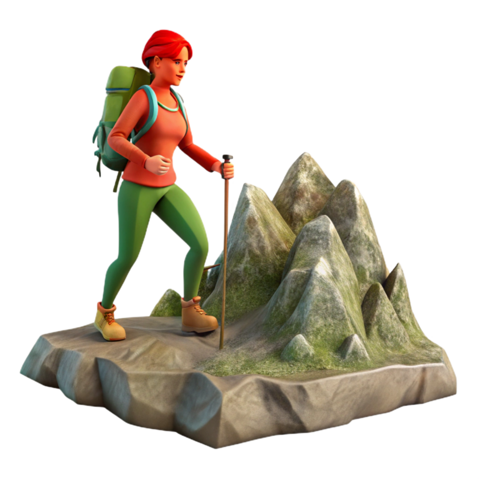 elegant rustic Woman Hiking on Mountain Ridge Cutout high resolution png