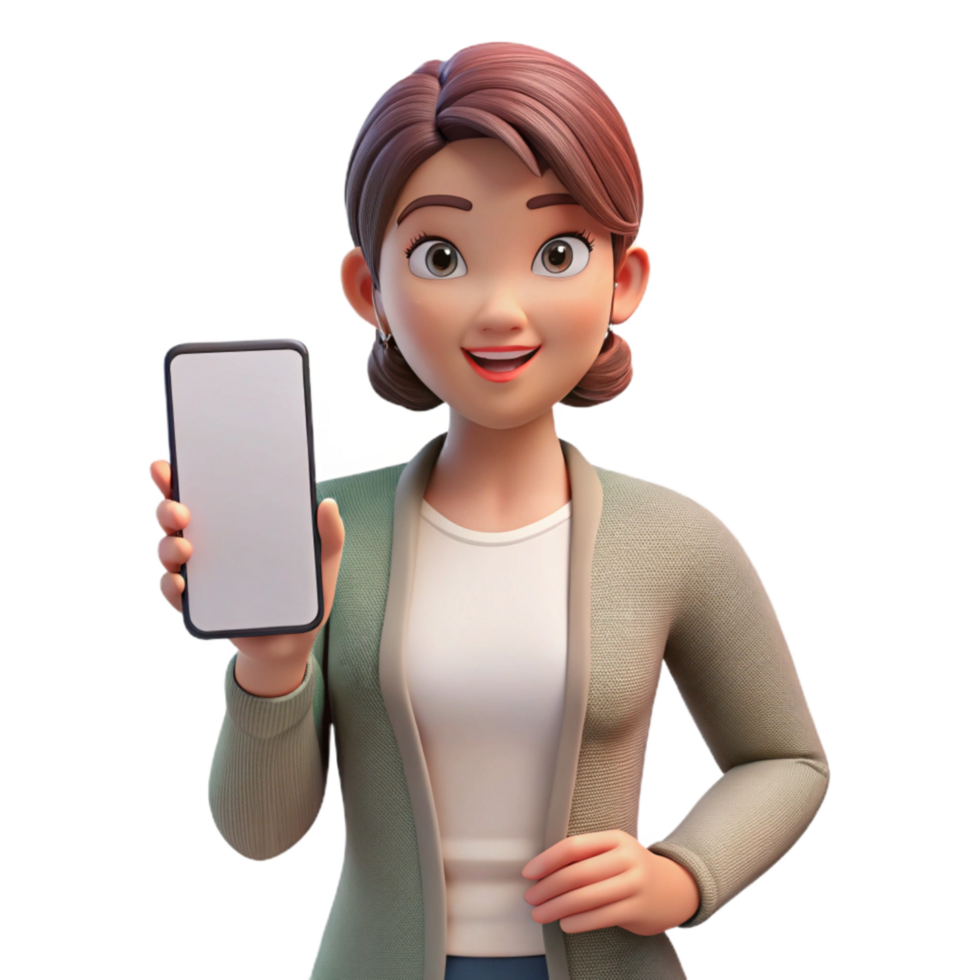 stunning modern Woman Holding Smartphone with Blank Screen Isolated authentic png