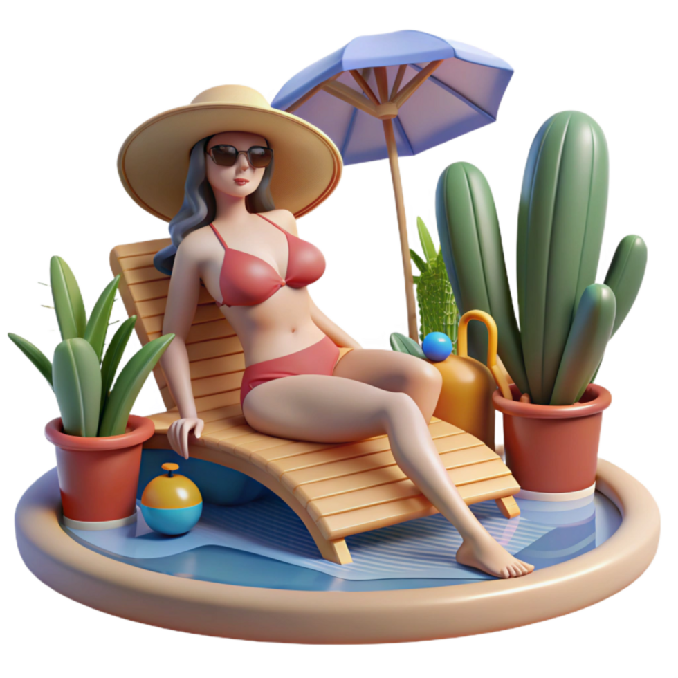 vibrant creative Woman in Bikini Lounging by Pool Cutout professional png