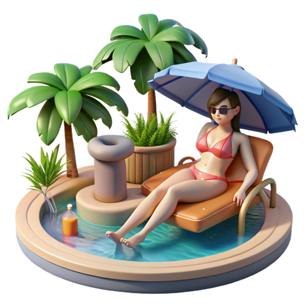 impressive rustic Woman in Bikini Lounging by Pool Cutout png