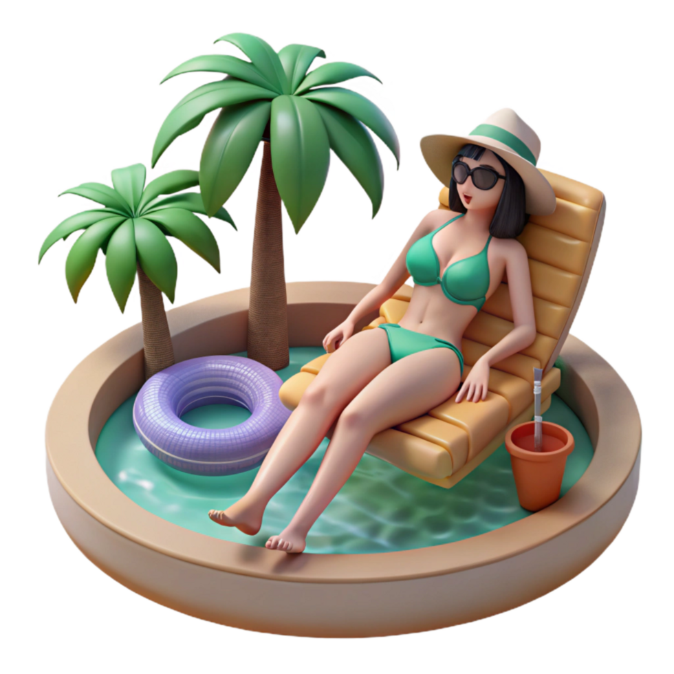 vibrant contemporary Woman in Bikini Lounging by Pool Cutout png