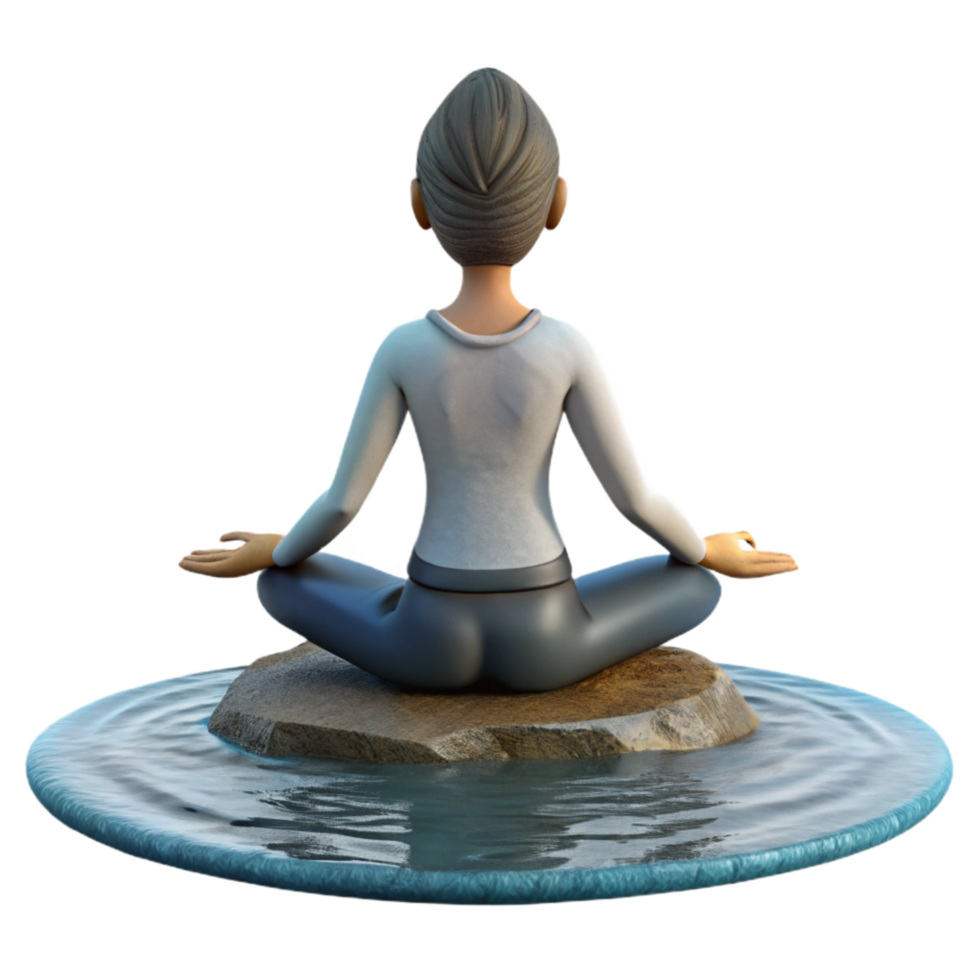 dramatic modern Woman Meditating by Water Silhouette Isolated on Transparent Background original png