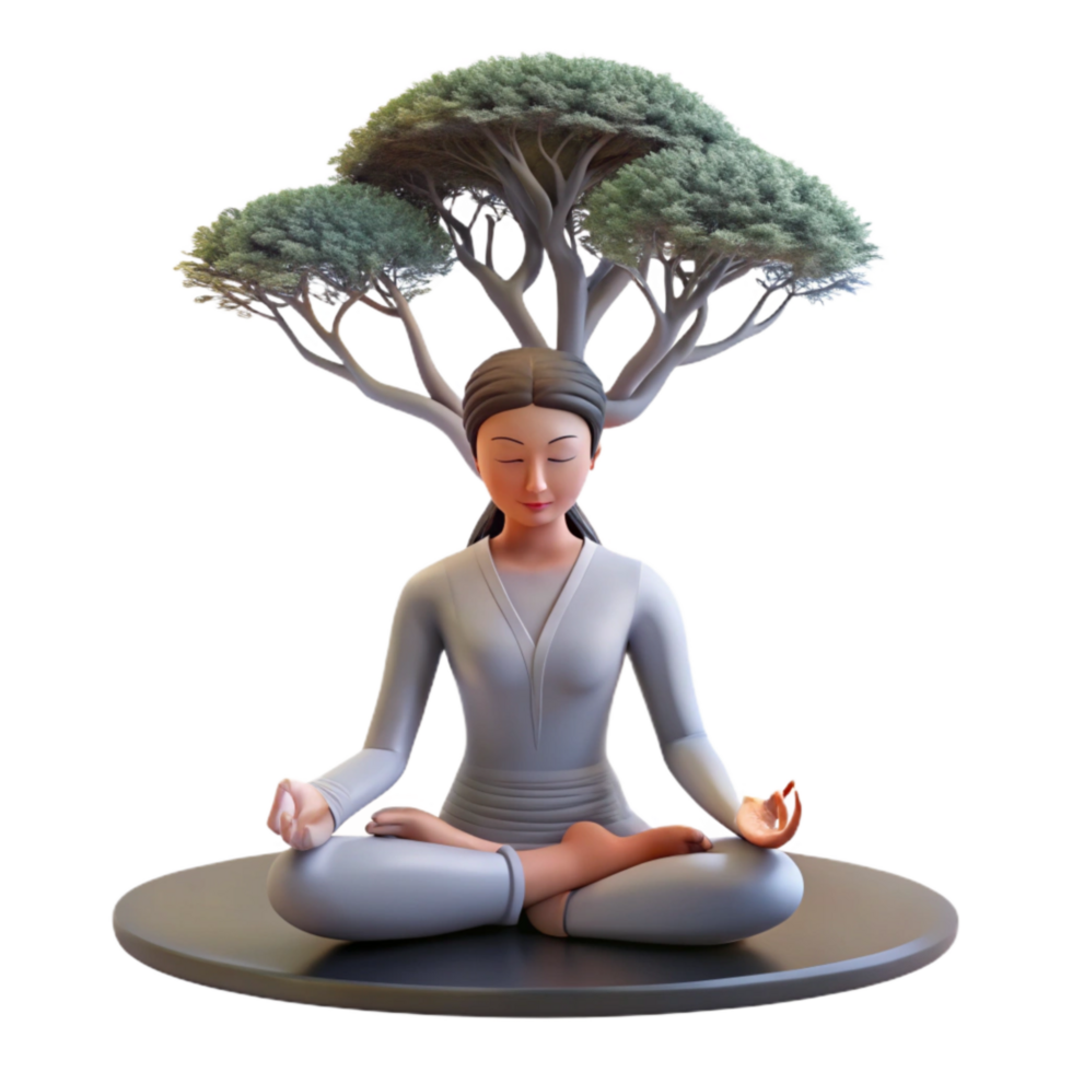 vibrant traditional Woman Meditating Under Tree Silhouette with Transparent Background genuine png