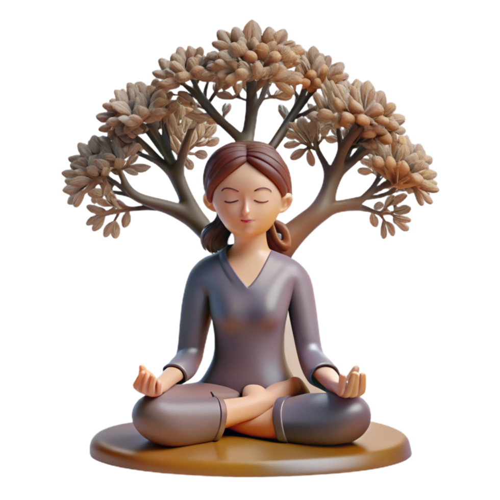 impressive contemporary Woman Meditating Under Tree Silhouette with Transparent Background genuine png