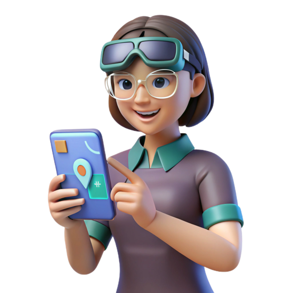 wonderful creative Woman Using Ar App on Smartphone Transparent Background professional png