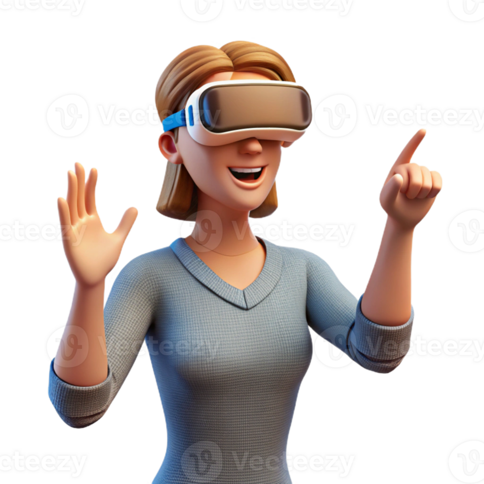 impressive artistic Woman Using Hand Gestures in Vr Isolated Element high resolution png