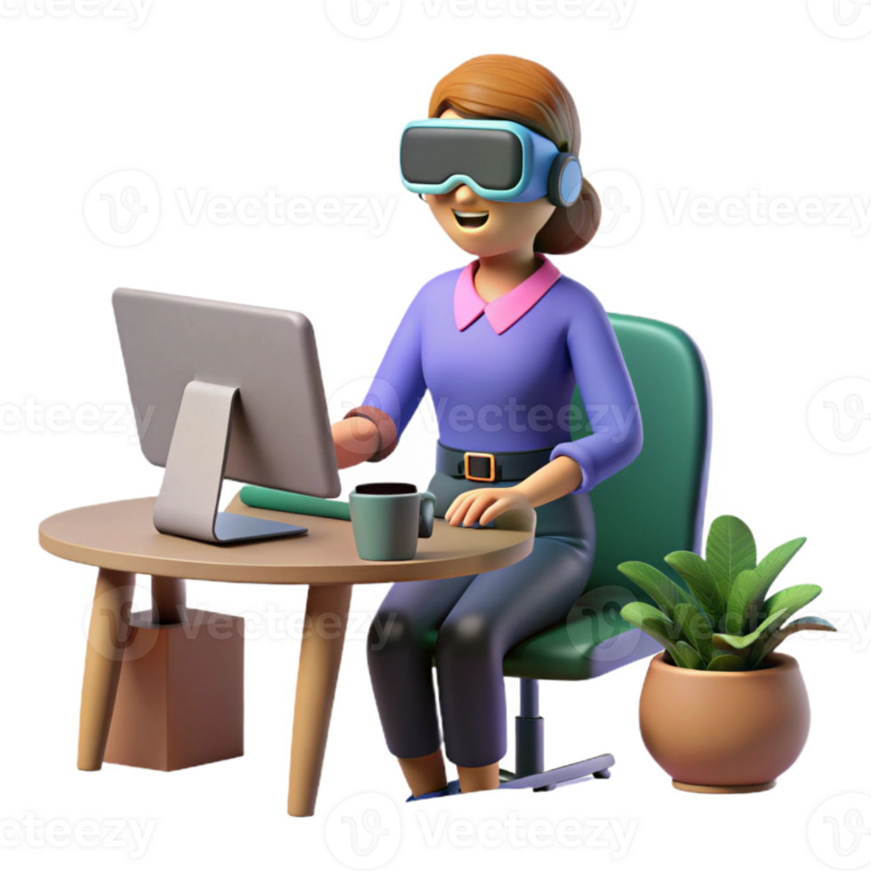 vibrant abstract Woman Using Vr Headset in Office Environment Isolated Element high resolution png