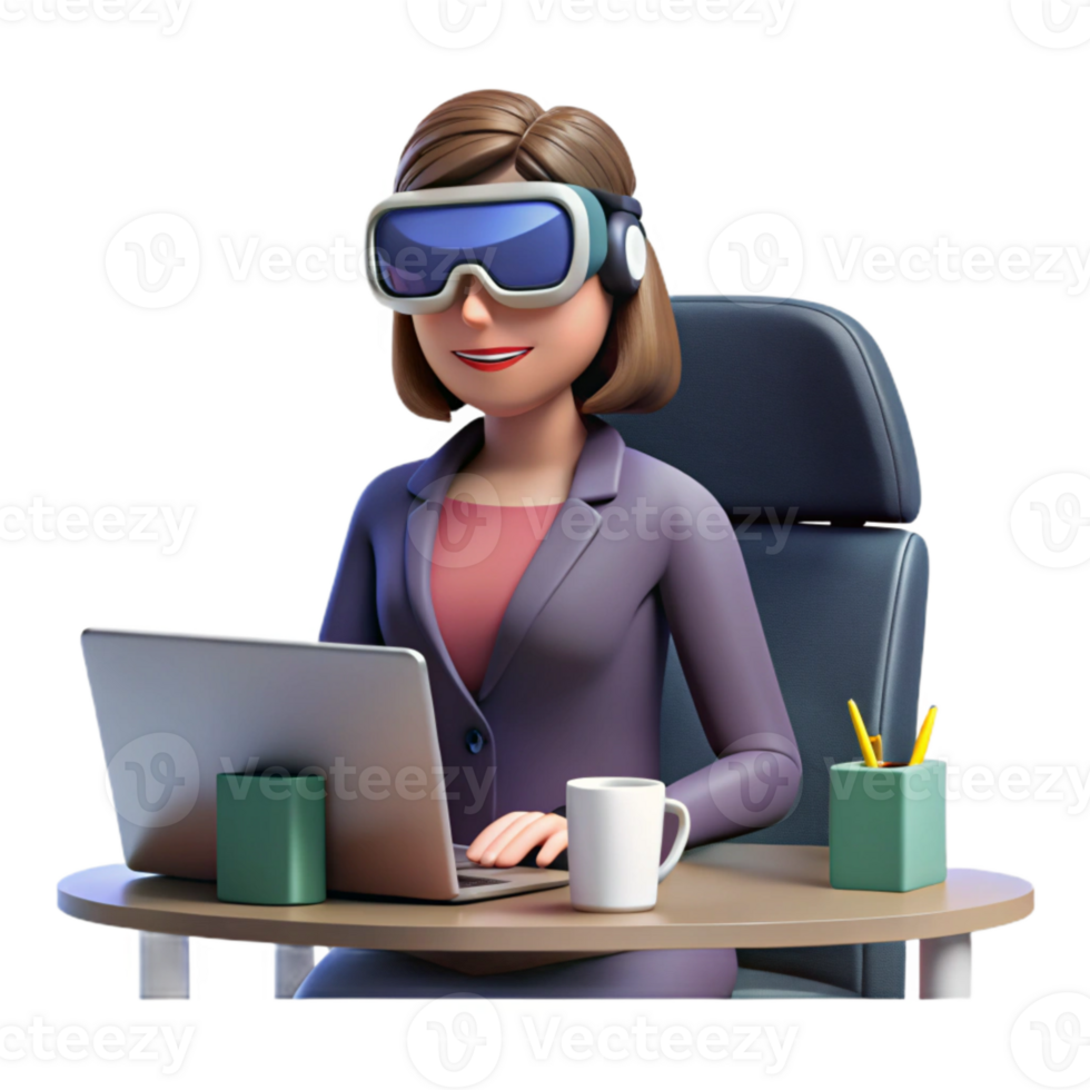elegant abstract Woman Using Vr Headset in Office Environment Isolated Element genuine png