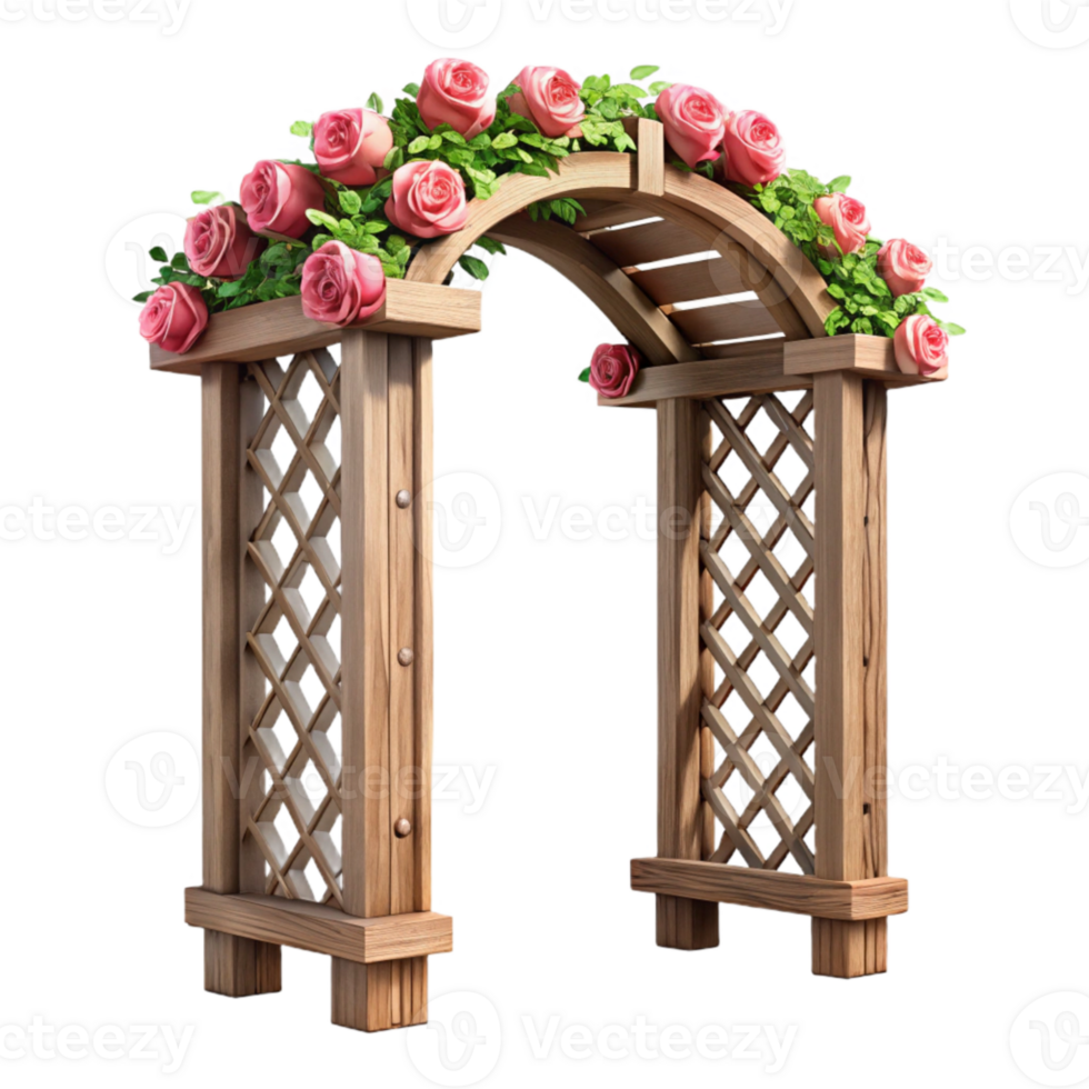 dramatic minimalist Wooden Arbor Transparent Background with Climbing Roses authentic png
