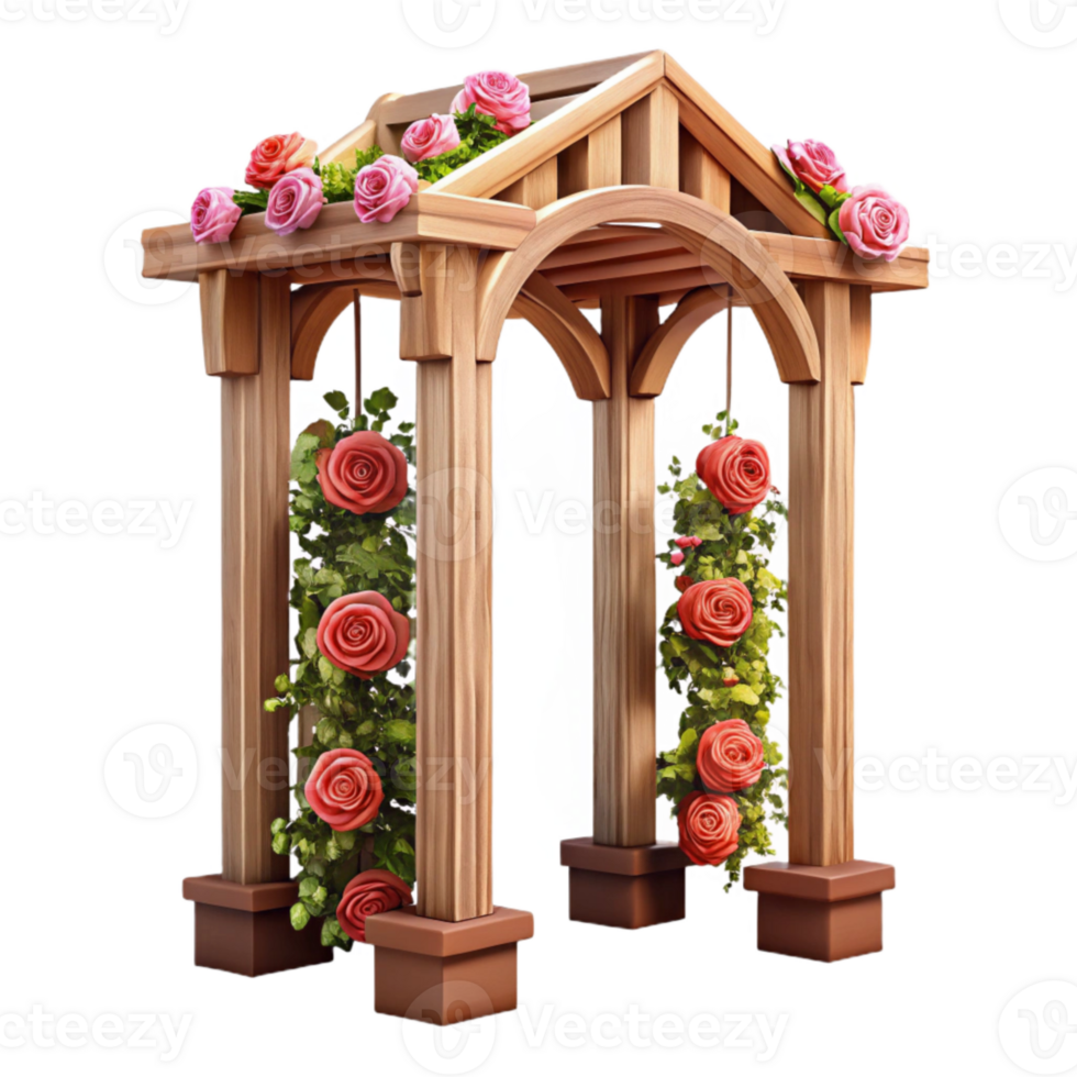 stunning contemporary Wooden Arbor Transparent Background with Climbing Roses premium png