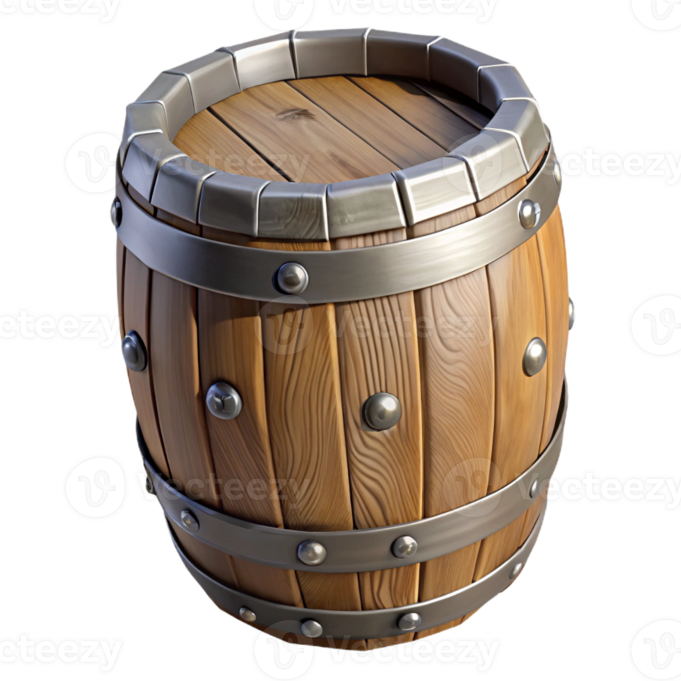 elegant vintage Wooden Barrel Transparent Background with Metal Bands detailed png