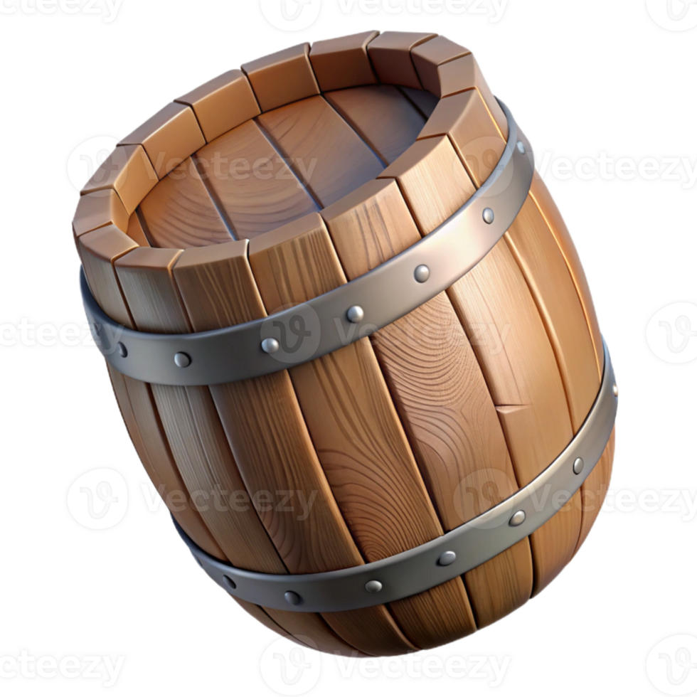 wonderful rustic Wooden Barrel Side View Isolated Element premium png