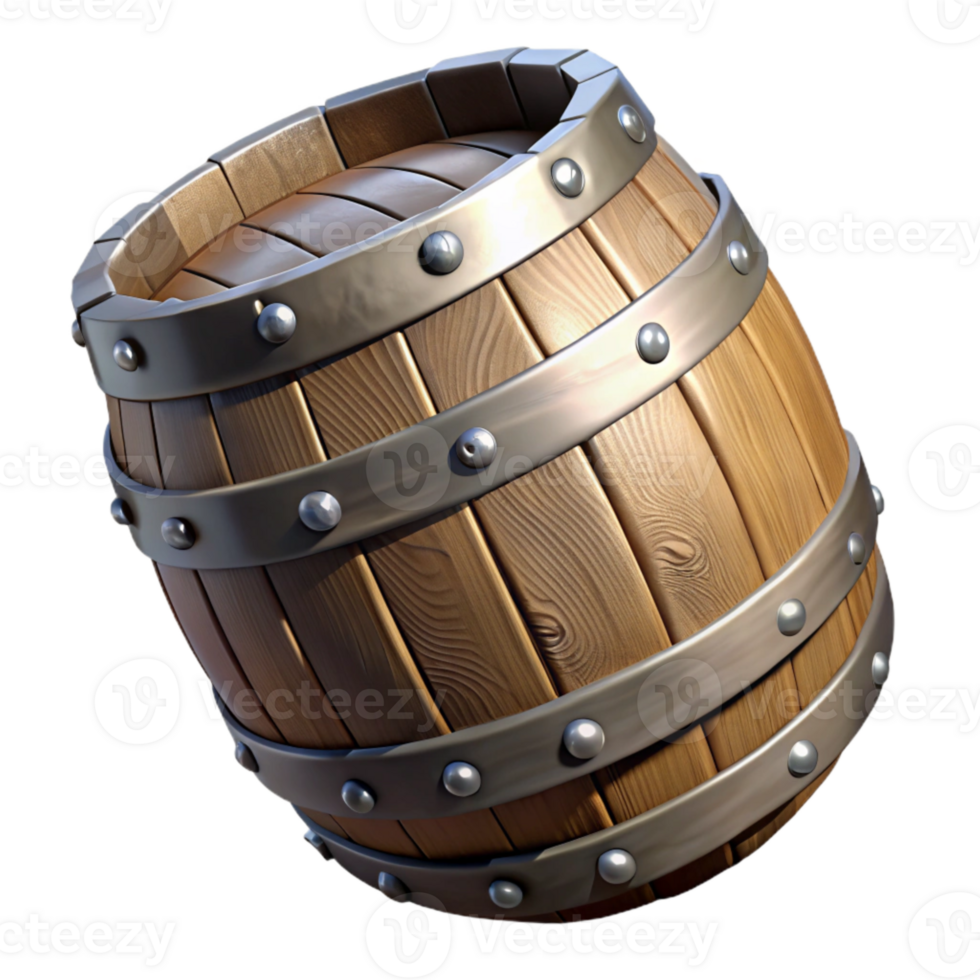 elegant artistic Wooden Barrel Transparent with Metal Bands professional png
