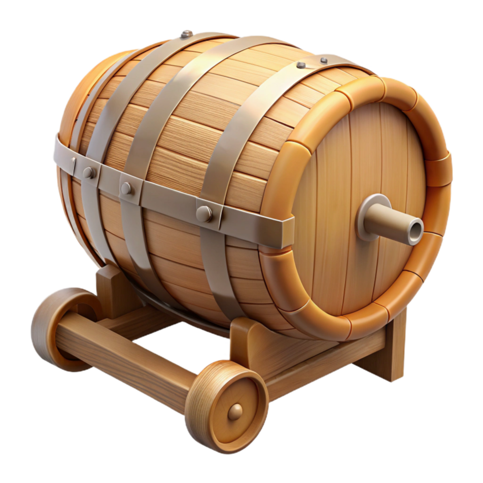 vibrant modern Wooden Beer Barrel on Dolly Transparent Background genuine png