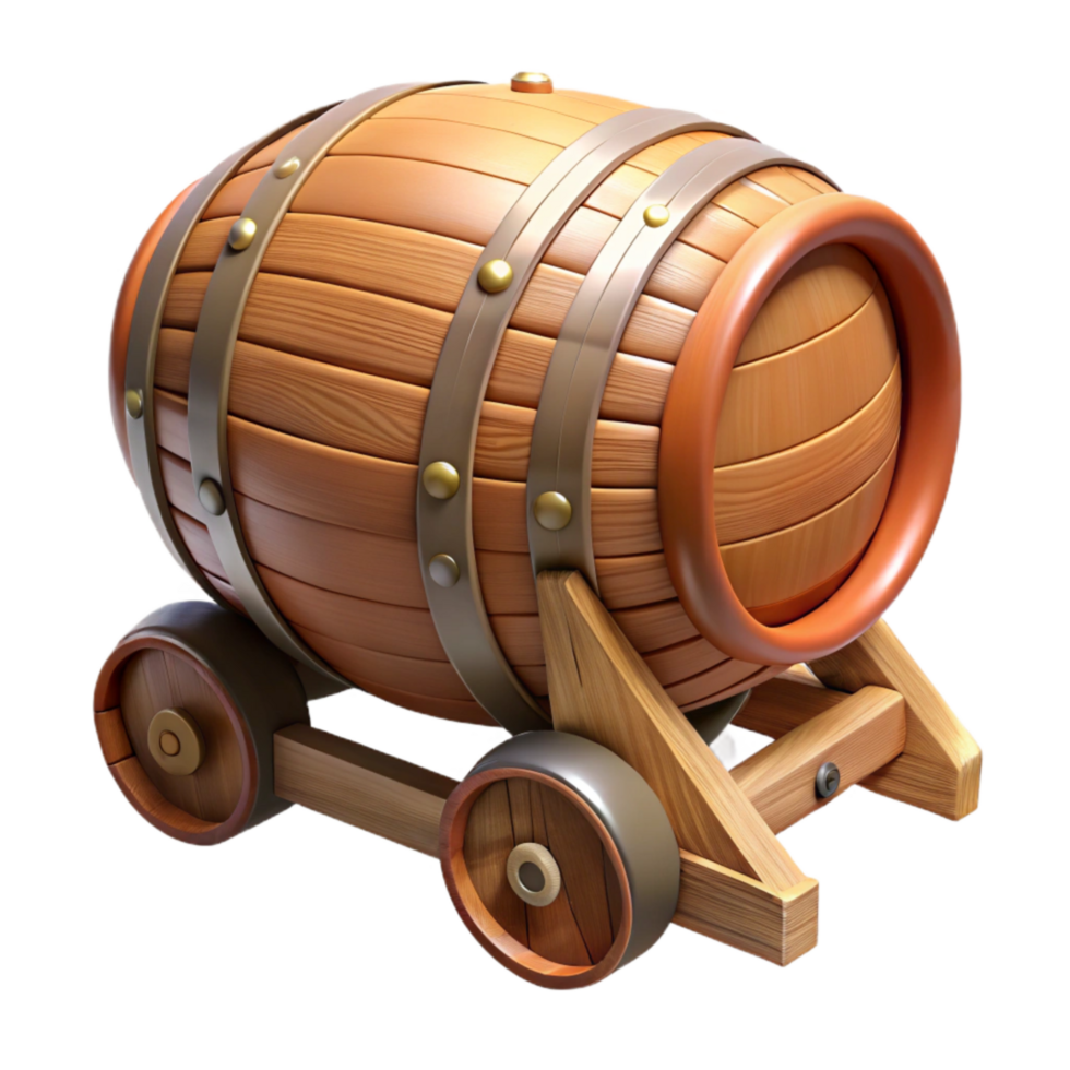serene minimalist Wooden Beer Barrel on Dolly Transparent Background authentic png