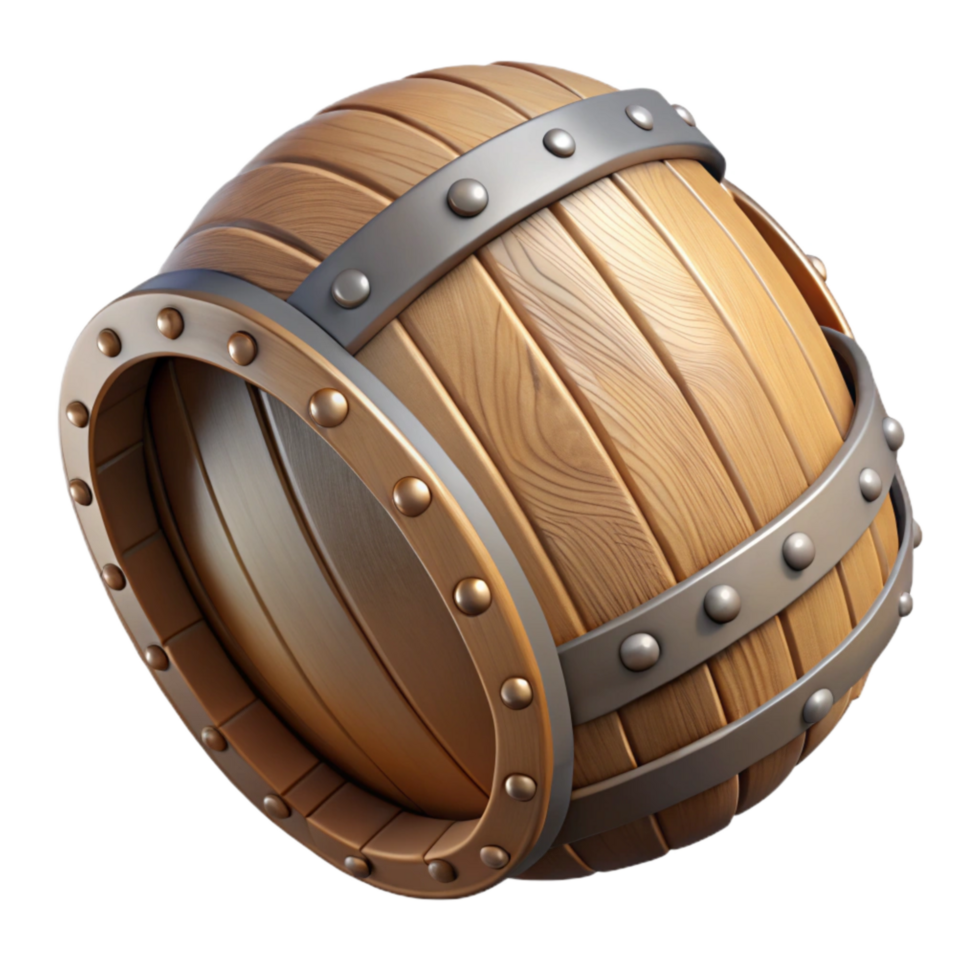 dramatic traditional Wooden Beer Barrel with Metal Hoops Transparent Background original png