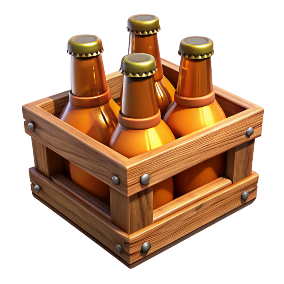 wonderful artistic Wooden Beer Crate with Bottles Cutout authentic png