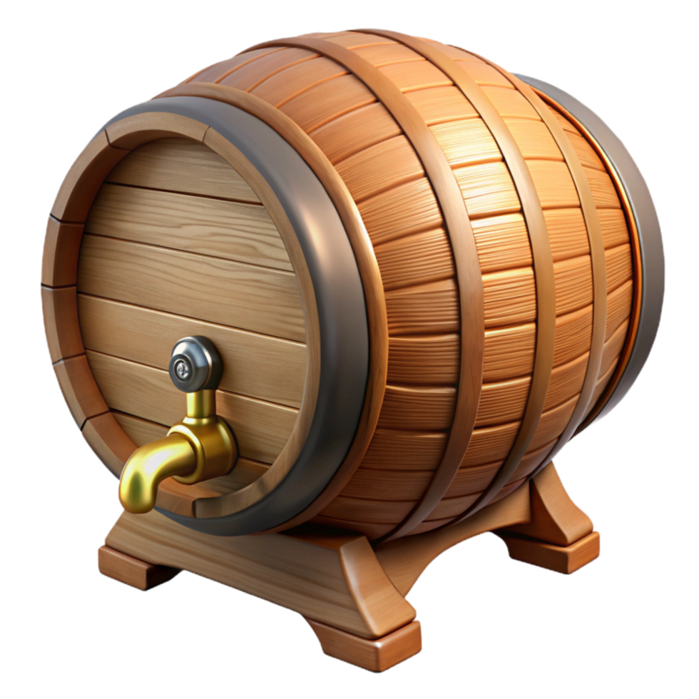 extraordinary minimalist Wooden Beer Barrel with Metal Hoops Transparent Background exclusive png