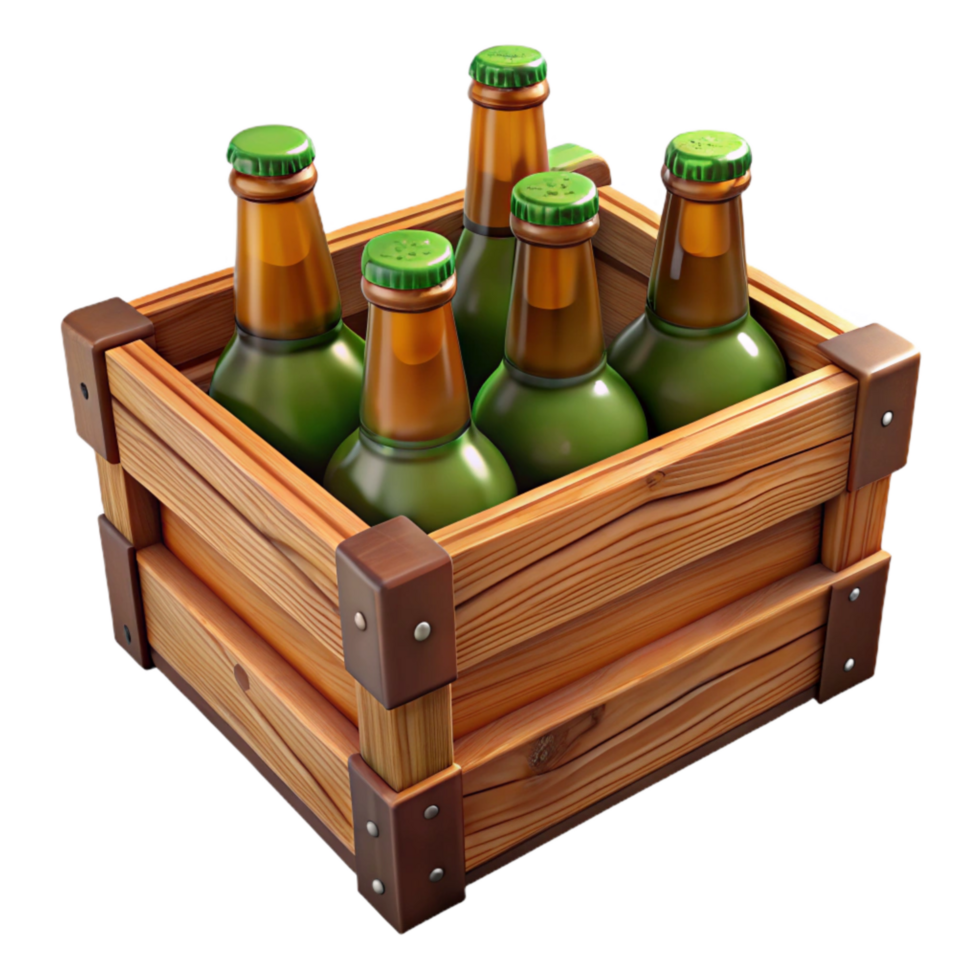 serene artistic Wooden Beer Crate with Bottles Cutout professional png