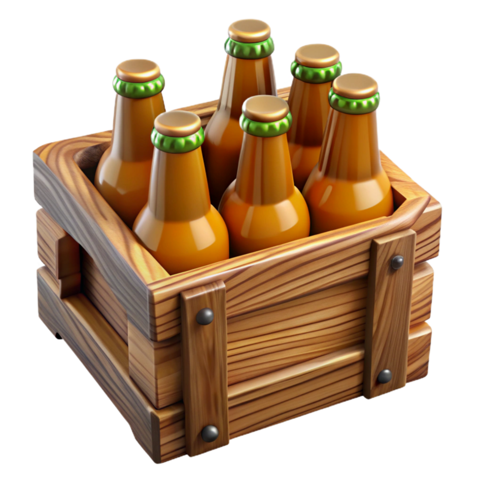 elegant artistic Wooden Beer Crate with Bottles Cutout exclusive png