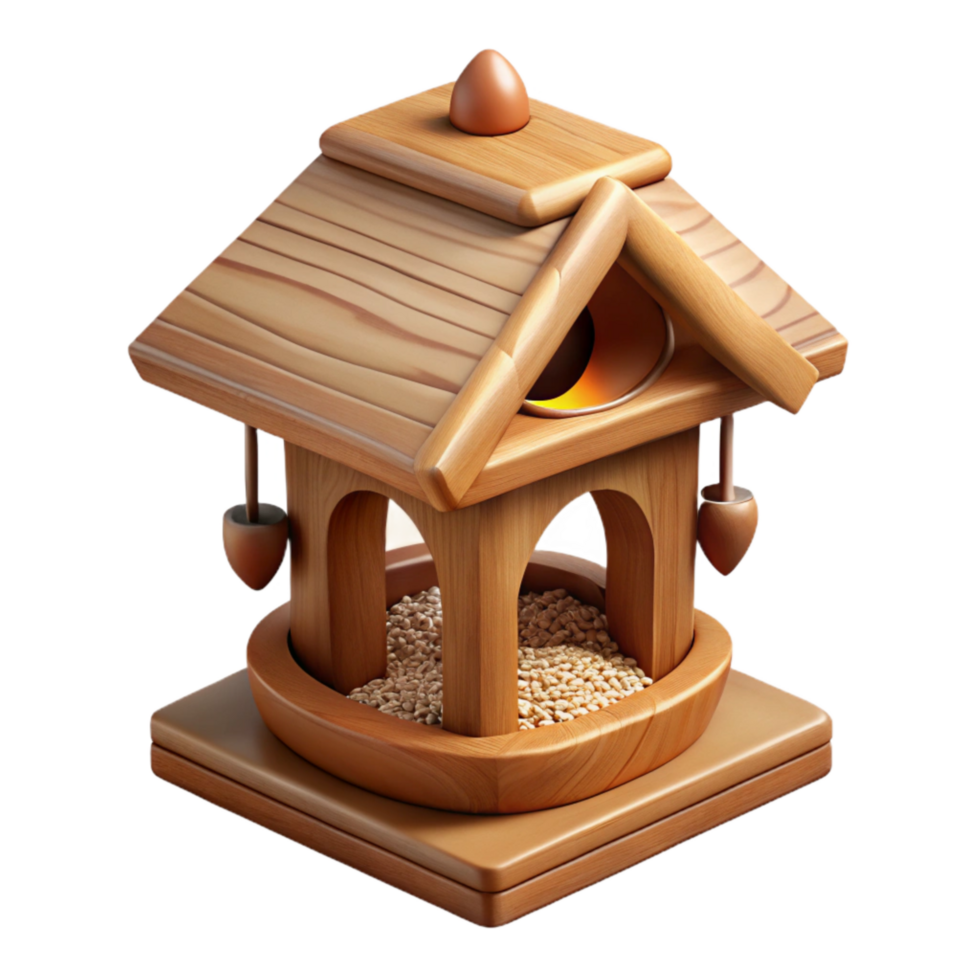 vibrant artistic Wooden Bird Feeder Isolated with Seeds premium png