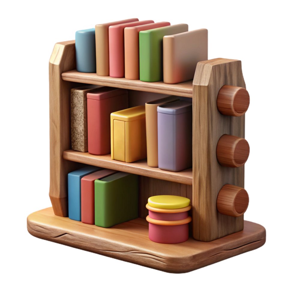 wonderful minimalist Wooden Bookshelf Cutout with Books detailed png