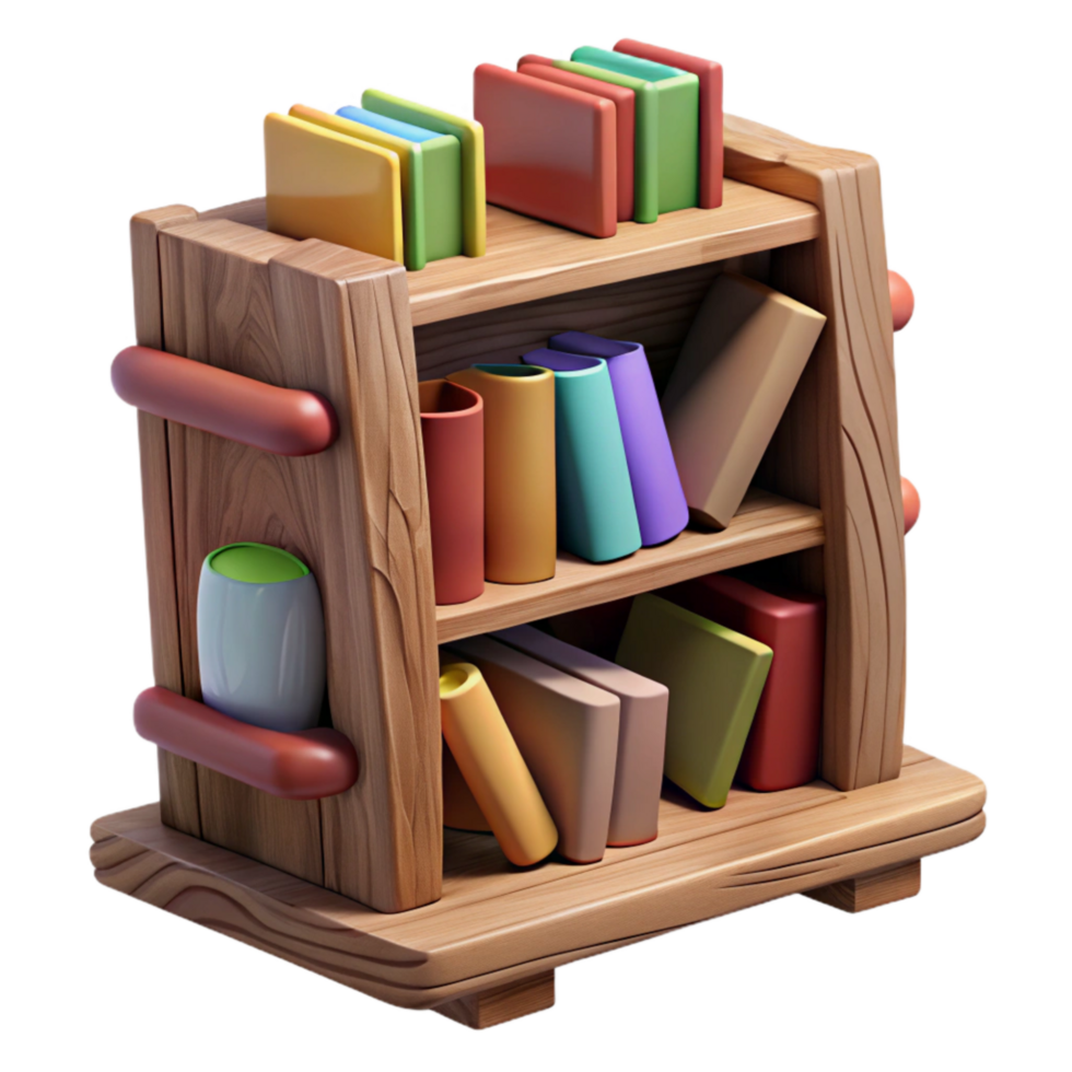 beautiful modern Wooden Bookshelf Cutout with Books png