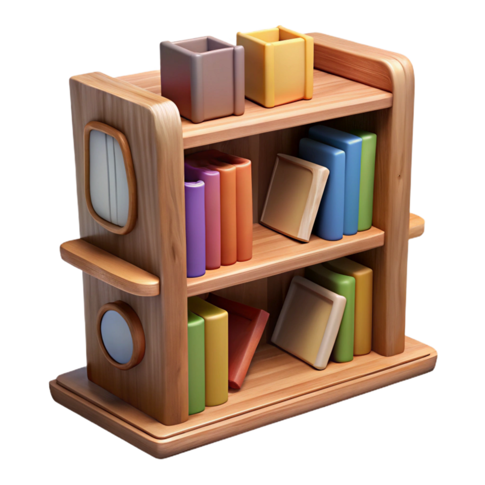 magnificent minimalist Wooden Bookshelf Cutout with Books high resolution png