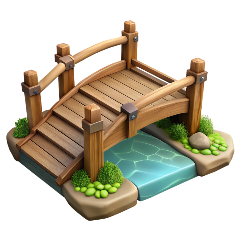 serene modern Wooden Bridge Isolated Over Stream png