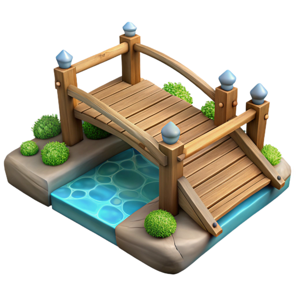 dramatic rustic Wooden Bridge Isolated Over Stream detailed png