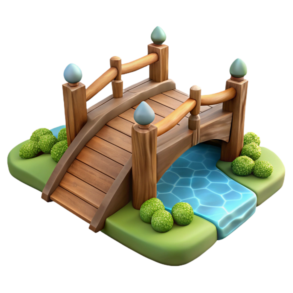 serene vintage Wooden Bridge Over Stream Cutout professional png