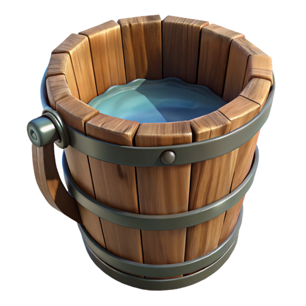 vibrant minimalist Wooden Bucket Filled with Water Isolated exclusive png