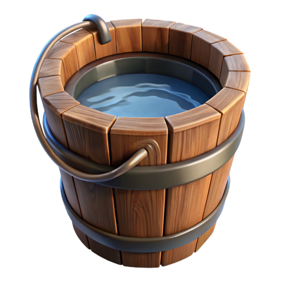 vibrant minimalist Wooden Bucket Filled with Water Isolated high quality png