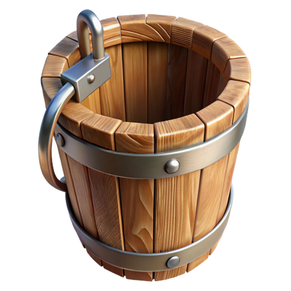 extraordinary minimalist Wooden Bucket Cutout with Metal Handle png